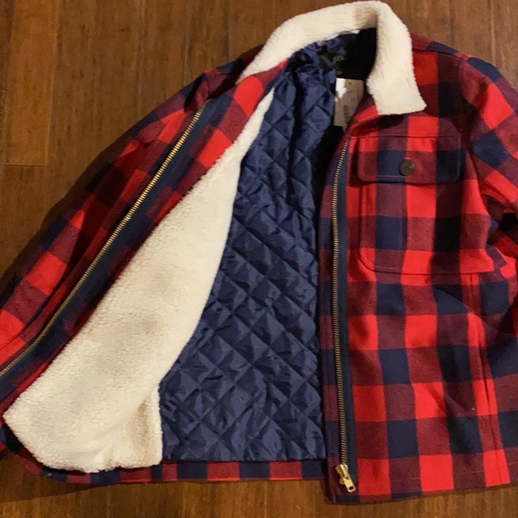 J.Crew Wool Sherpa Jacket Shacket Check Plaid Red - S - Picture 4 of 6